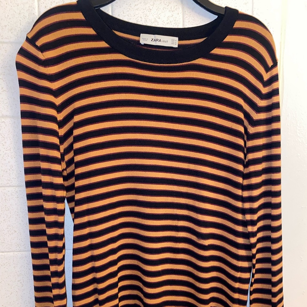 Zara Knit Sweater with Black and Orange Stripes